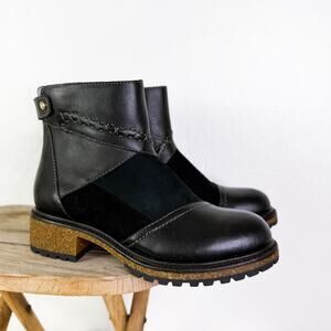 Earth Origins Patchwork Leather Taylen Round Toe Gorpcore Boots Black sz 6.5 NEW